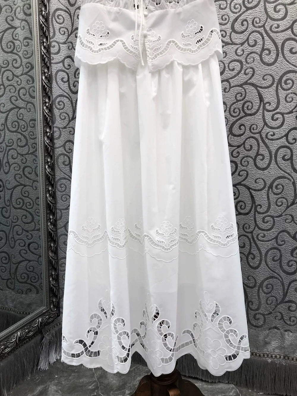 High Quality Designer Clothes Set 2026 Summer Fashion Skirt Suit Women Hollow Out Embroidery White Tops Blouse+Long Skirt Sets