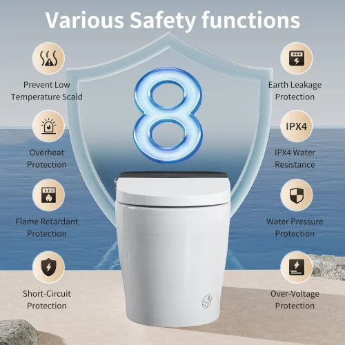 Tankless Smart Toilet Bidet with Heated Seat Auto Flush & Open/Close Remote Control Ceramic Siphon Jet Flushing One-Piece Design