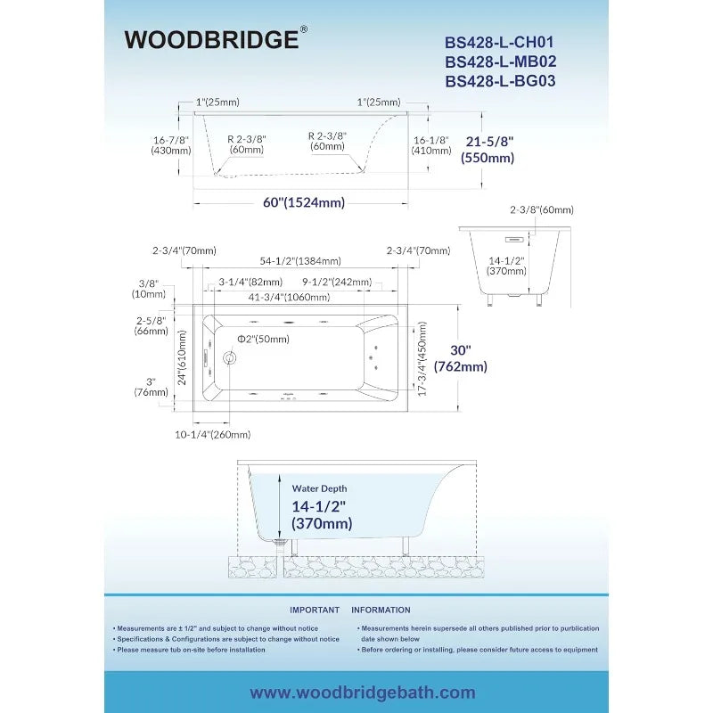 60x30 Inch Alcove Whirlpool Tub, Heated Jetted