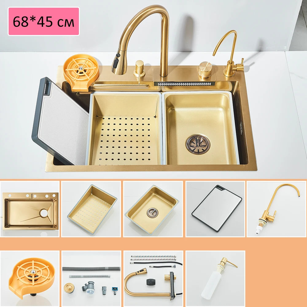 304 Waterfall Kitchen Sink 60*45cm Stainless Steel