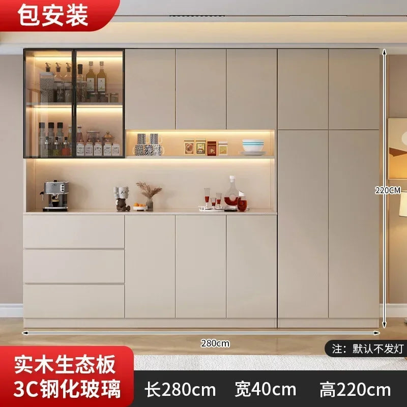 Large Modern Kitchen CabinetHutch Storage Sideboards Freestanding Kitchen Pantry with Glass Doors and Drawers