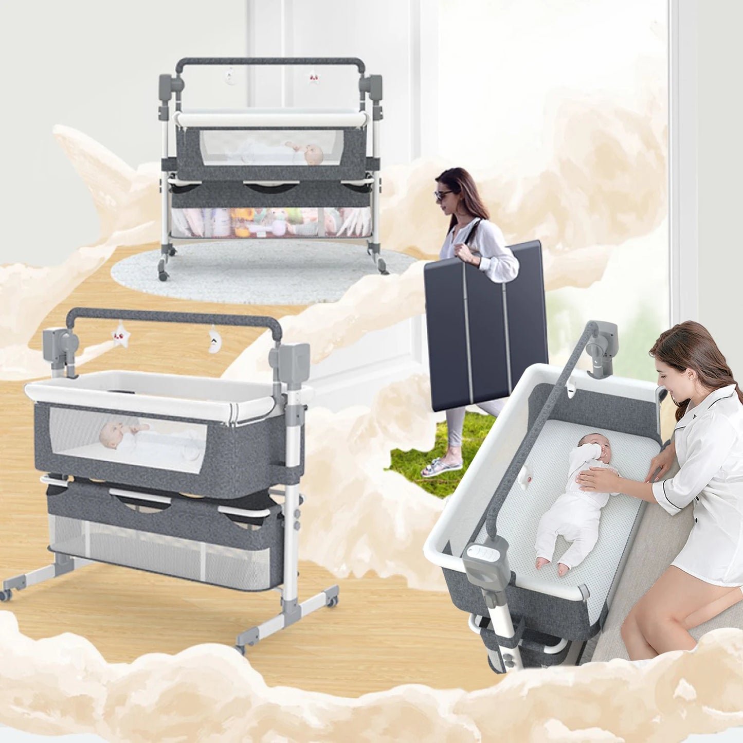 Baby,Automatic Rocking Bassinet Newborn Bedside Sleeper