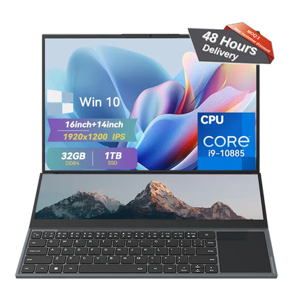 Brand New CPU I7-9850H Win11 Laptop Dual Screen 16+14inch Touchscreen 1920x1200 Gaming Laptops Computer Pc