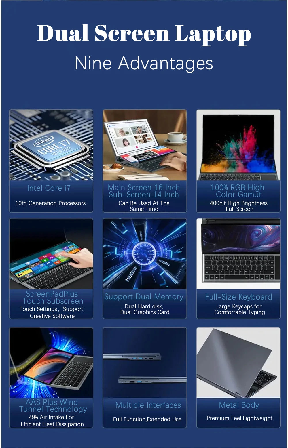 Brand New CPU I7-9850H Win11 Laptop Dual Screen 16+14inch Touchscreen 1920x1200 Gaming Laptops Computer Pc