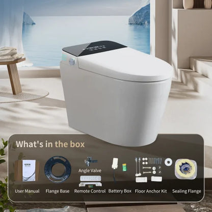 Tankless Smart Toilet Bidet with Heated Seat Auto Flush & Open/Close Remote Control Ceramic Siphon Jet Flushing One-Piece Design