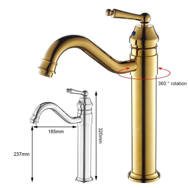 Bathroom Tall Basin Sink Faucet 360 degree Turn