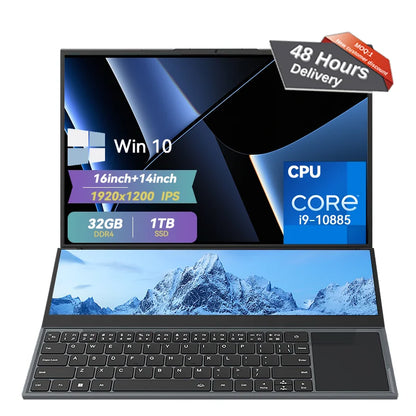 Brand New CPU I7-9850H Win11 Laptop Dual Screen 16+14inch Touchscreen 1920x1200 Gaming Laptops Computer Pc
