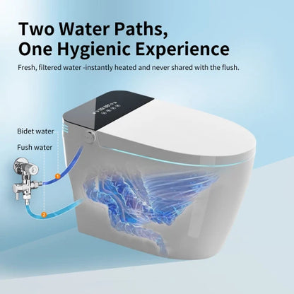 Tankless Smart Toilet Bidet with Heated Seat Auto Flush & Open/Close Remote Control Ceramic Siphon Jet Flushing One-Piece Design