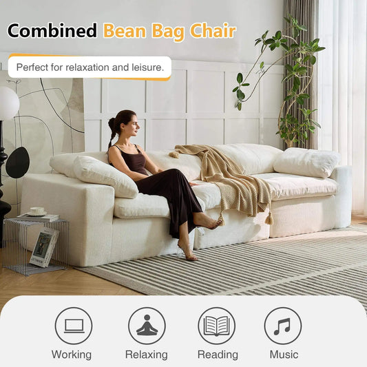 Free Shipping in Stock Compressed Sofa Extra Large 120-Inch White Modular with Plush Cushions for Living Room Set