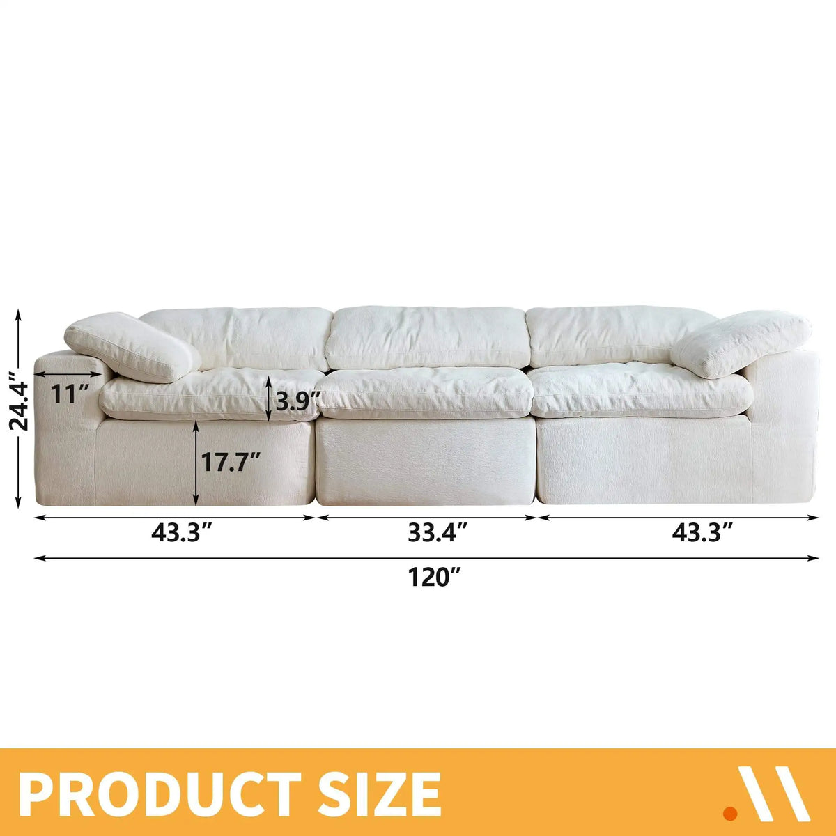 Free Shipping in Stock Compressed Sofa Extra Large 120-Inch White Modular with Plush Cushions for Living Room Set