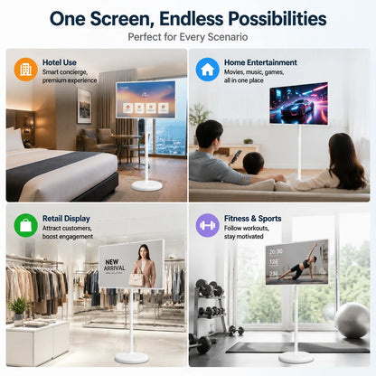 32 Inch Rolling Movable Smart TV Portable Smart DISPLAY, Android TV Touch Screen & Battery for Auto 4S Store & Vehicle Service