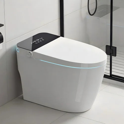 Tankless Smart Toilet Bidet with Heated Seat Auto Flush & Open/Close Remote Control Ceramic Siphon Jet Flushing One-Piece Design