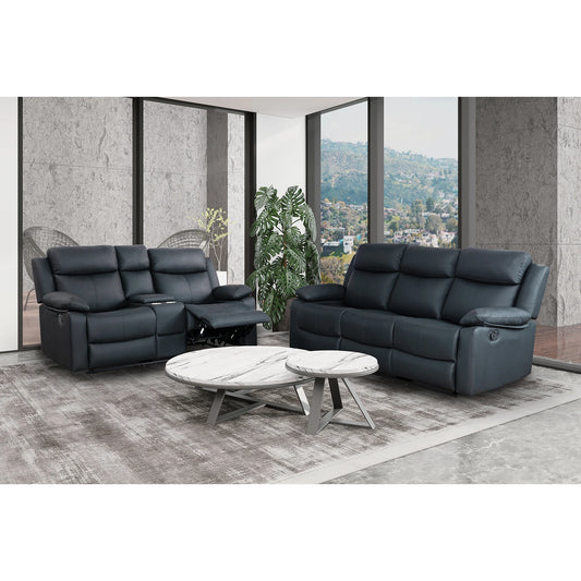 Blanche Black 2PC Modern Adjustable Reclining Sofa and Loveseat with LED Lights and Speakers Eco-Friendly Living Room Set