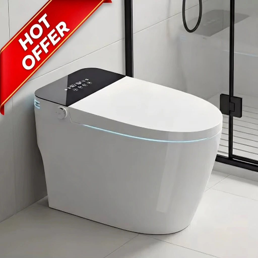 Tankless Smart Toilet Bidet with Heated Seat Auto Flush & Open/Close Remote Control Ceramic Siphon Jet Flushing One-Piece Design