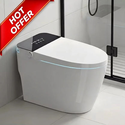 Tankless Smart Toilet Bidet with Heated Seat Auto Flush & Open/Close Remote Control Ceramic Siphon Jet Flushing One-Piece Design