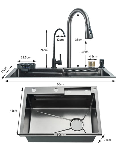 304 Waterfall Kitchen Sink 60*45cm Stainless Steel