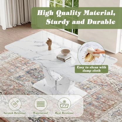 Dining Table Set 6,White Faux Marble Dining