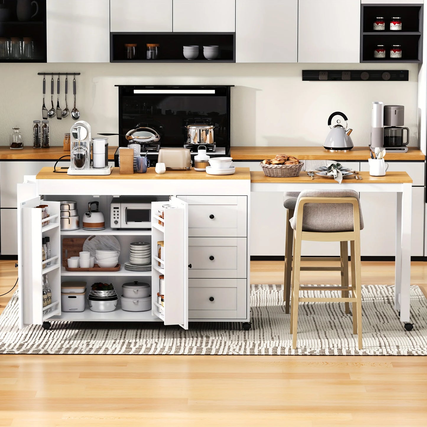 Rolling Kitchen Island On Wheels with Extendable