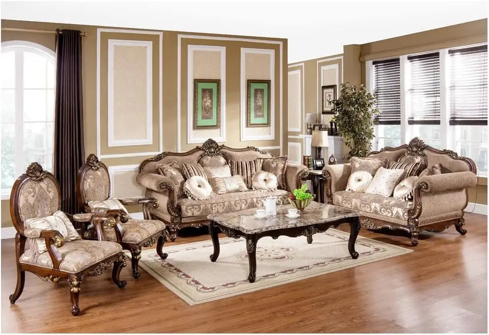 3-Piece Traditional Living Room Sofa Set, Cherry