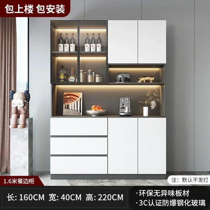 Large Modern Kitchen CabinetHutch Storage Sideboards Freestanding Kitchen Pantry with Glass Doors and Drawers