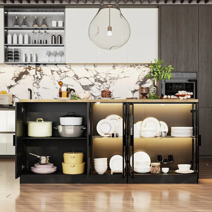 77.6" W Large Kitchen Island with Storage