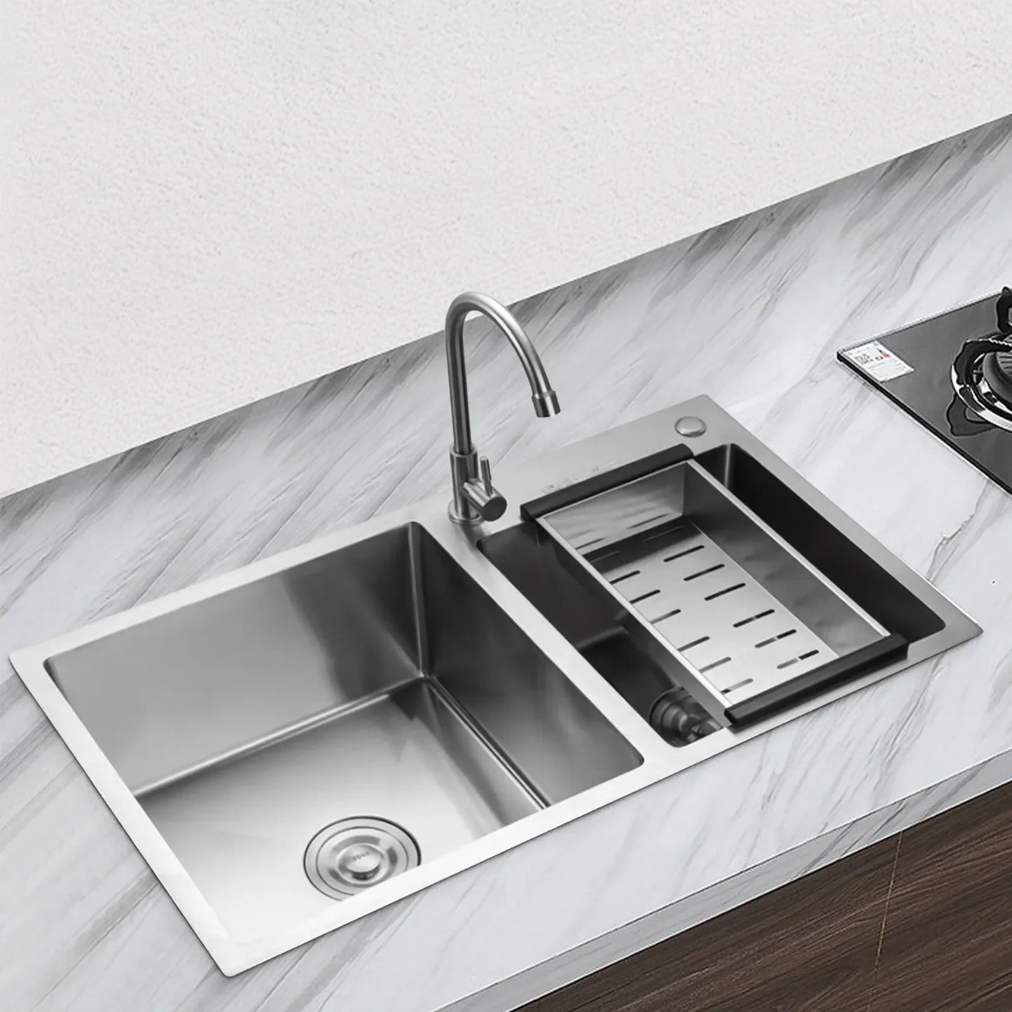 Double Bowl Stainless Steel Drop-in Kitchen Sink Dishwasher Vegetable Sink Home