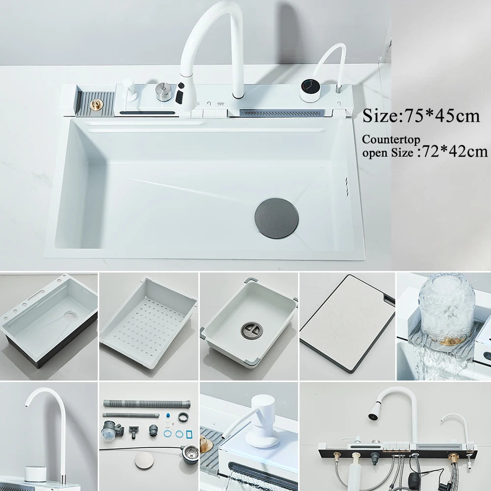 304 Stainless Steel Waterfall Kitchen Sink Large