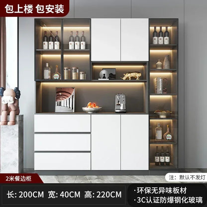 Large Modern Kitchen CabinetHutch Storage Sideboards Freestanding Kitchen Pantry with Glass Doors and Drawers