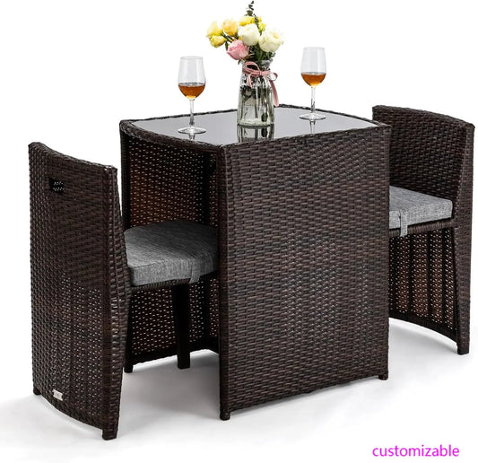 3 PCS Wicker Outdoor Patio Bistro Set, Patio