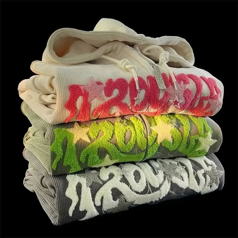 Corduroy Embroidery Loose Hoodies Women Autumn Long