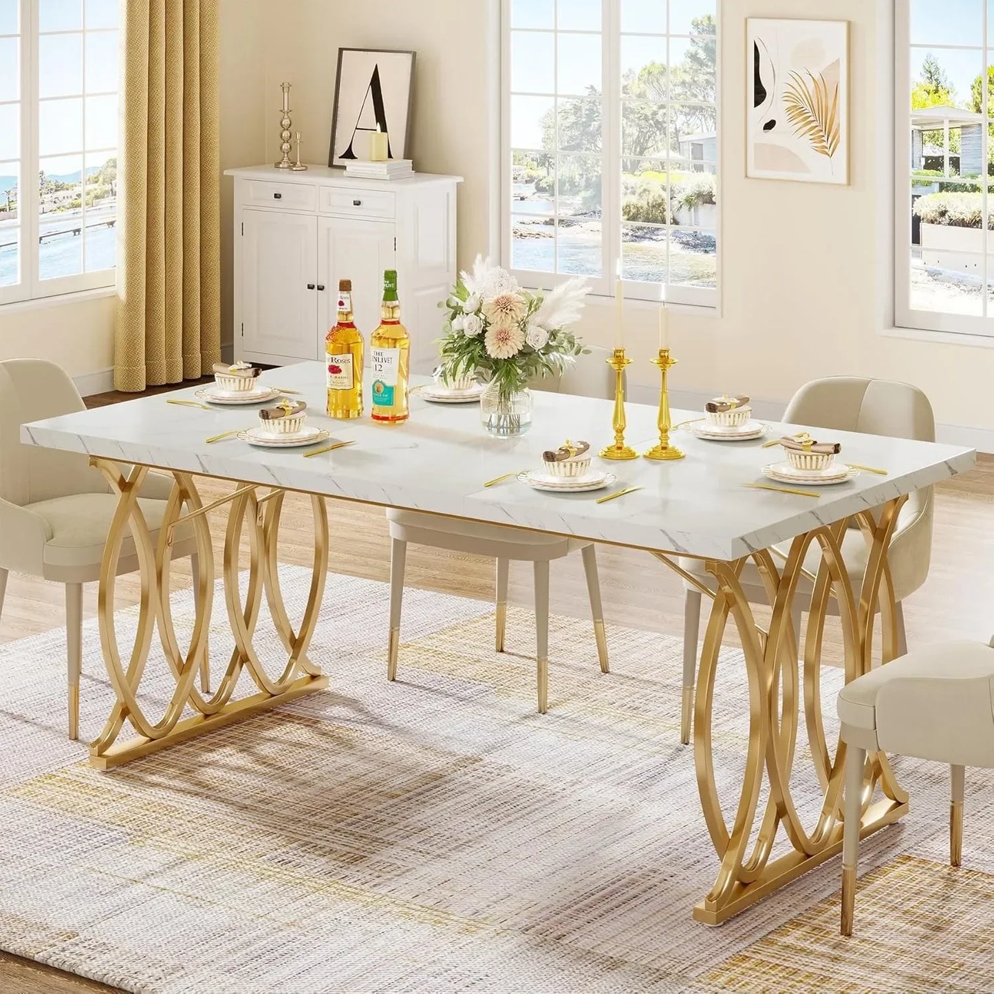 Modern Dining Table, 63" Large Kitchen Table