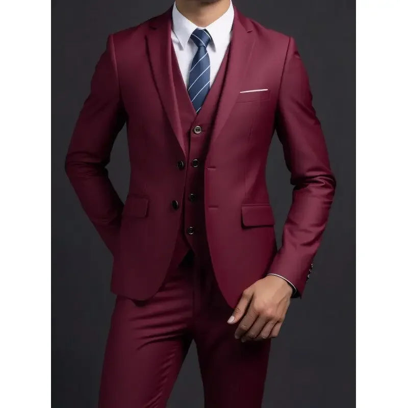 Suit (Blazer+ Vest + Trousers) Men's Fashionable Gentleman Business British Style
