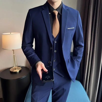 Suit (Blazer+ Vest + Trousers) Men's Fashionable Gentleman Business British Style