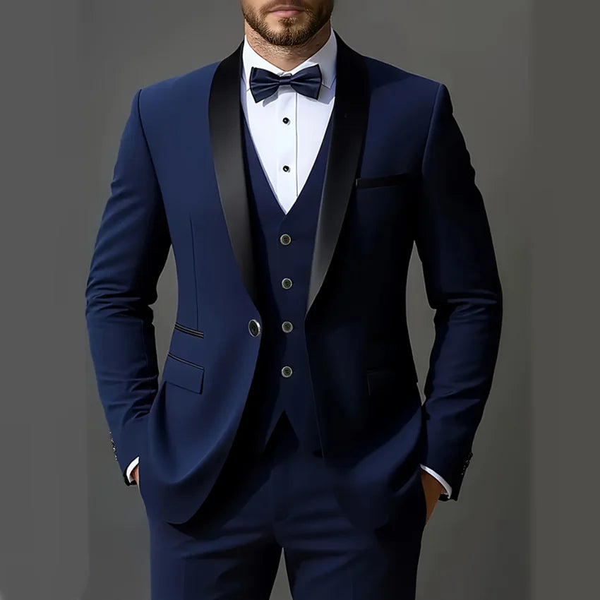 Men's 3pcs Suit Set, Jacket + Vest + Pants,