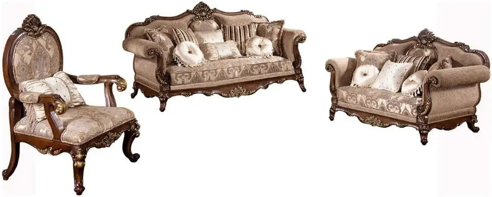 3-Piece Traditional Living Room Sofa Set, Cherry