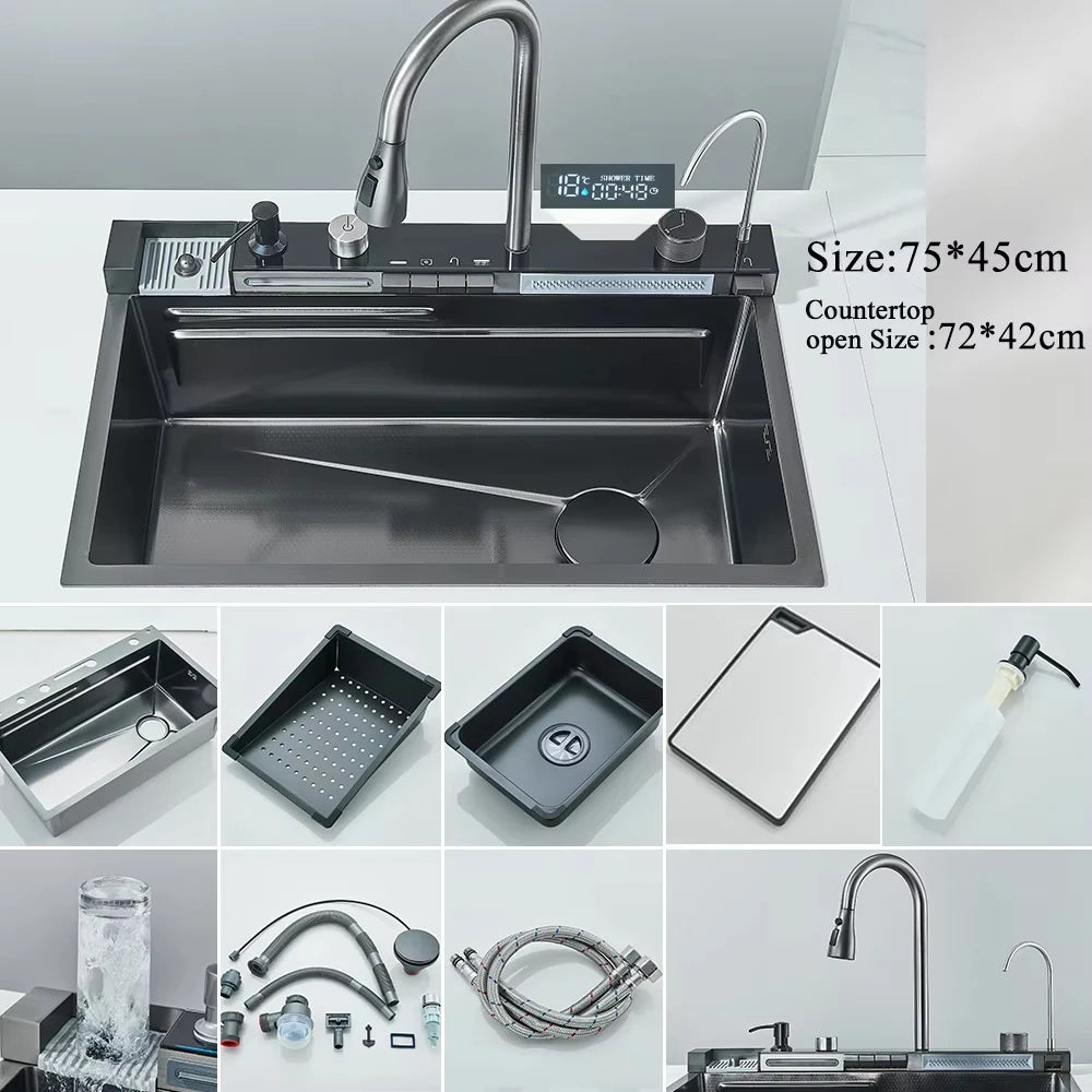 304 Stainless Steel Waterfall Kitchen Sink Large