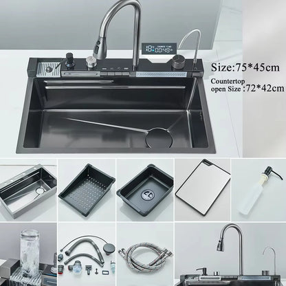 304 Stainless Steel Waterfall Kitchen Sink Large