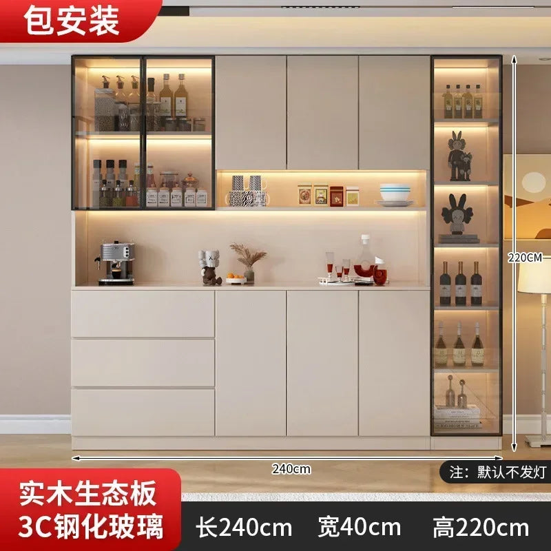 Large Modern Kitchen CabinetHutch Storage Sideboards Freestanding Kitchen Pantry with Glass Doors and Drawers