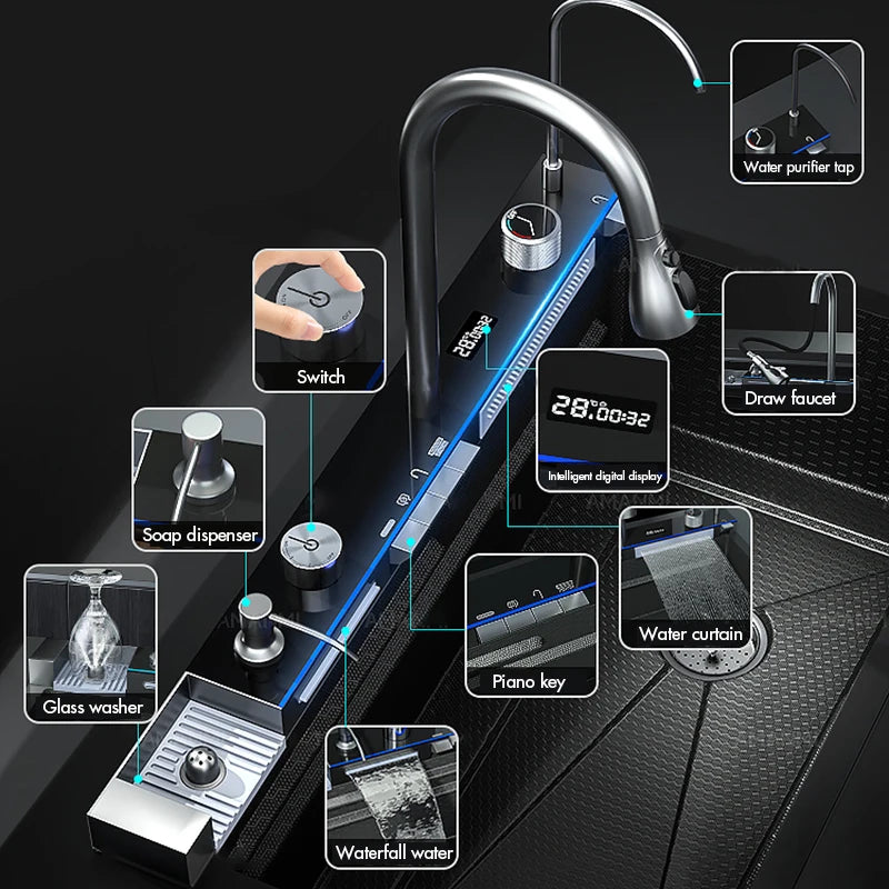 304 Stainless Steel Waterfall Kitchen Sink Large