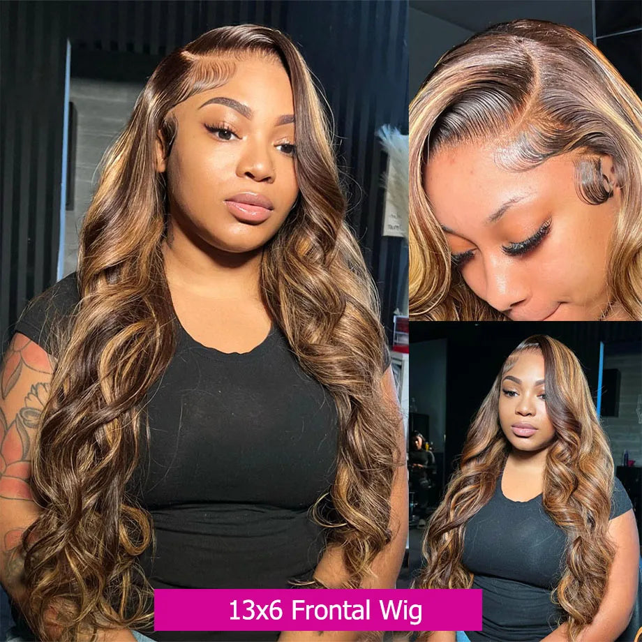 Body Wave Highlight Wigs Human Hair 13x6