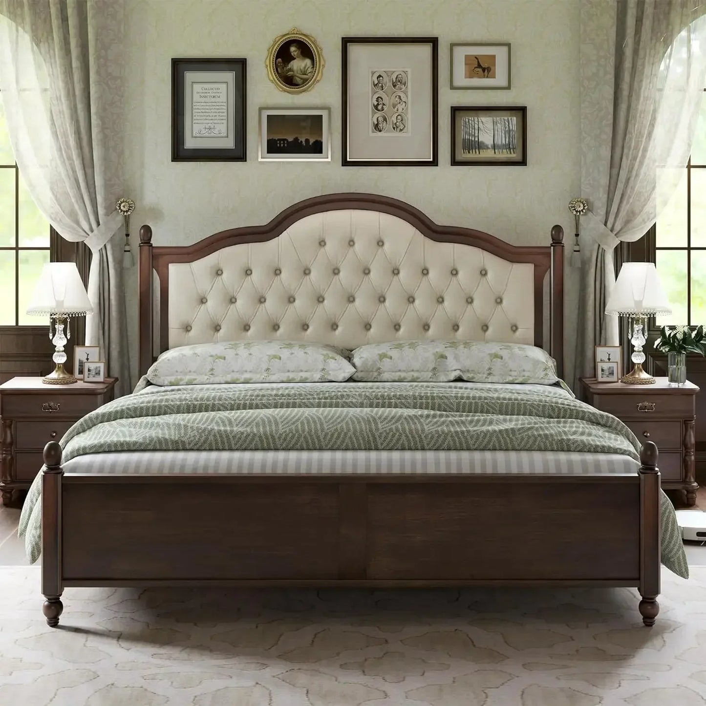 Solid Wood Bed Frame Queen Size, Transitional
