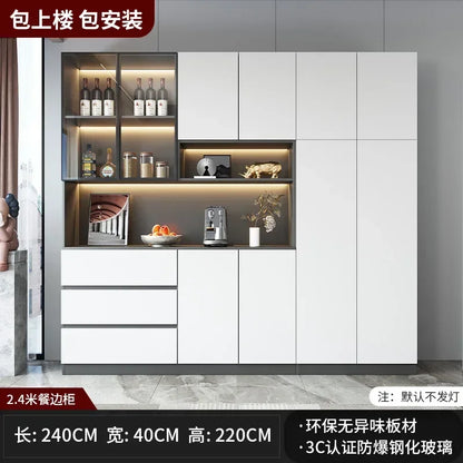 Large Modern Kitchen CabinetHutch Storage Sideboards Freestanding Kitchen Pantry with Glass Doors and Drawers