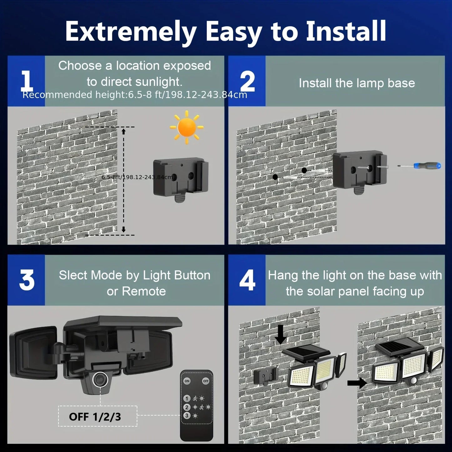 (5/4/3/2/1 pcs) 3-Head Solar Outdoor