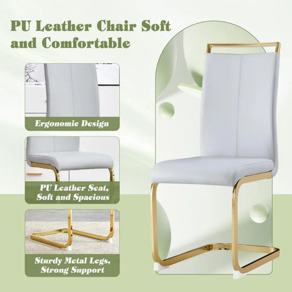 Dining Table Set 6,White Faux Marble Dining