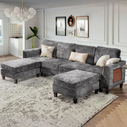 118" U-Shaped Sectional Couch, 4-Seat Modular Sofa