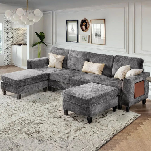 118" U-Shaped Sectional Couch, 4-Seat Modular Sofa