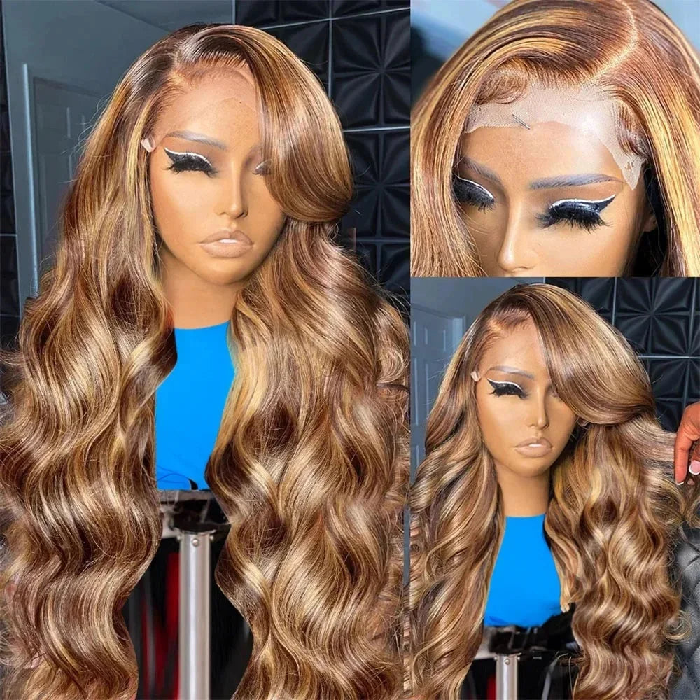 Body Wave Highlight Wigs Human Hair 13x6