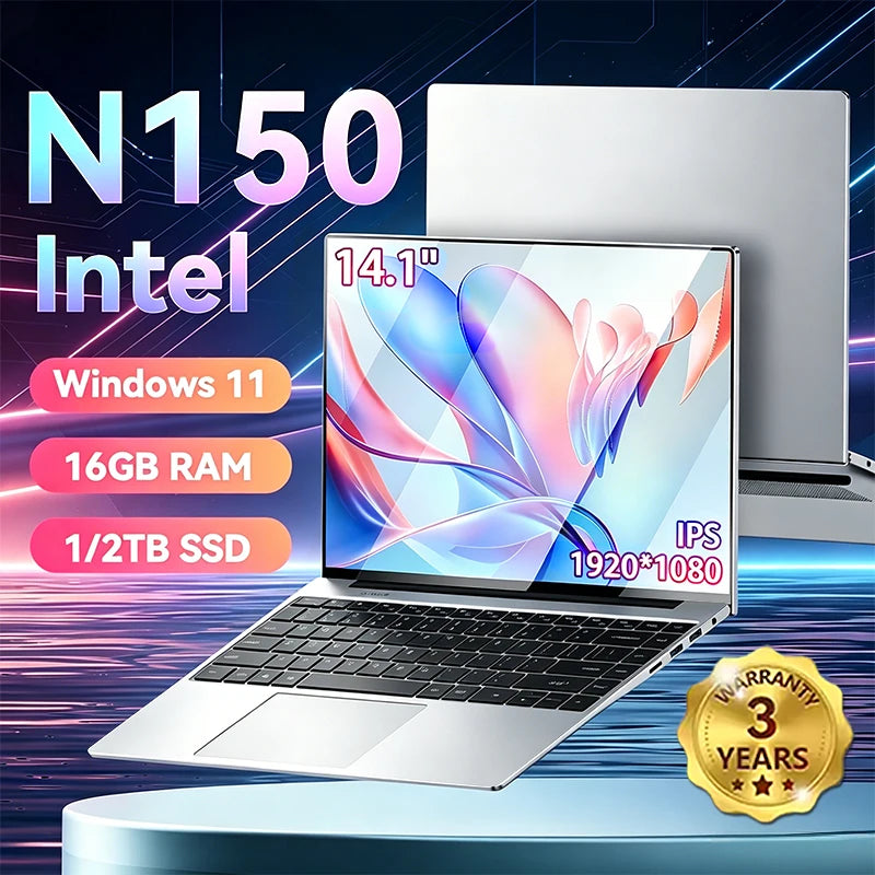 New Laptop Gaming Intel N150 Windows 11 Pro 16GB RAM 1TB 2TB SSD Computer PC 1920*1080 HD Office Study 14.1" Laptops Notebook PC