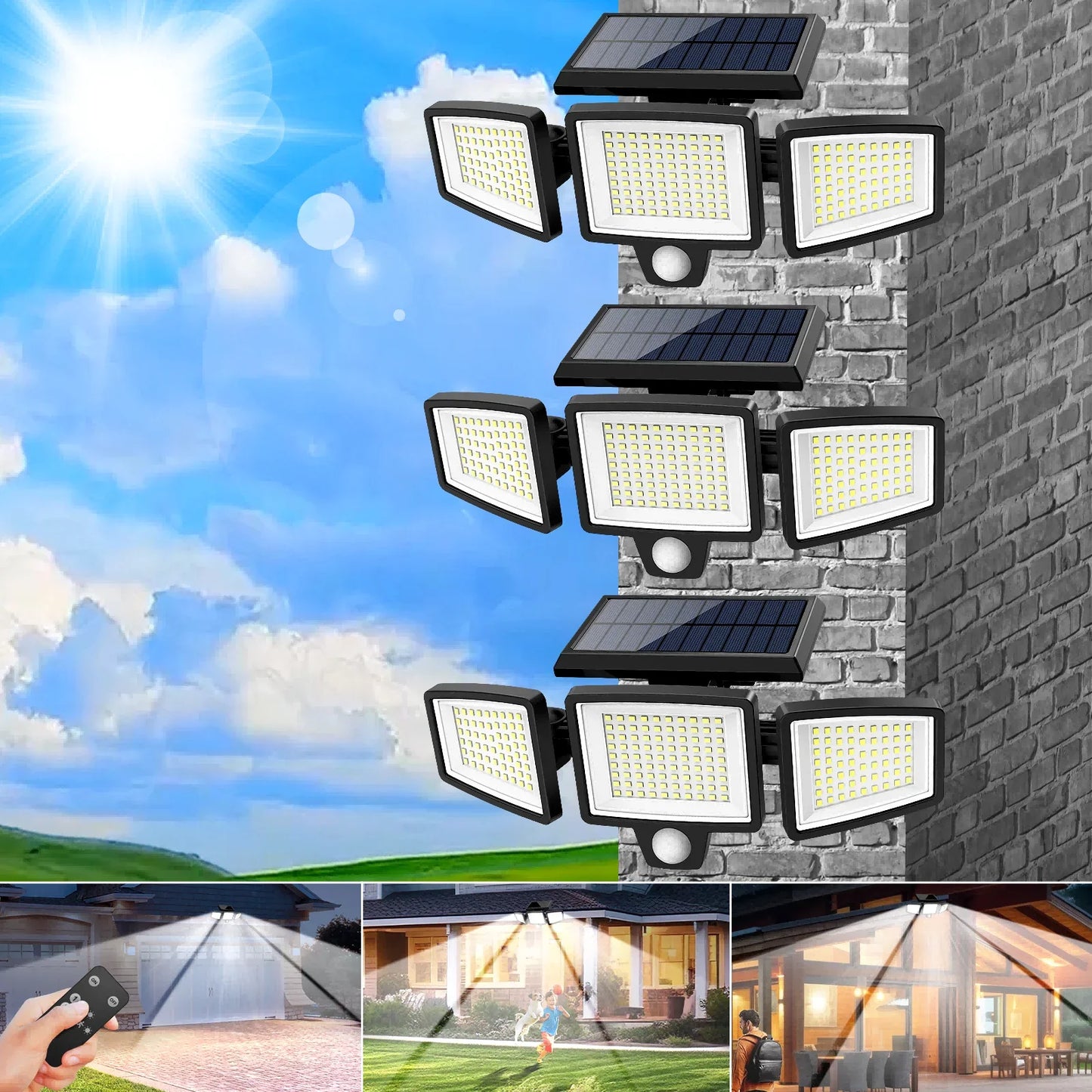 (5/4/3/2/1 pcs) 3-Head Solar Outdoor