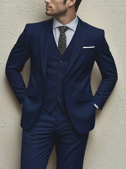 Men's 3pcs Suit Set, Jacket + Vest + Pants,
